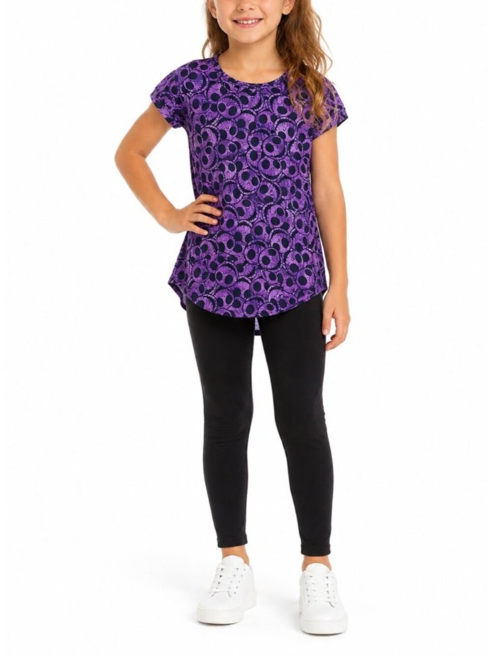 LuLaRoe Purple & Black Smiley Face Print High-Low Shirt Size 6